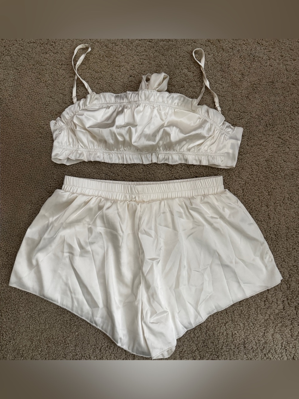 SHEIN Satin Ivory Bralette & Shorts Sleep Set